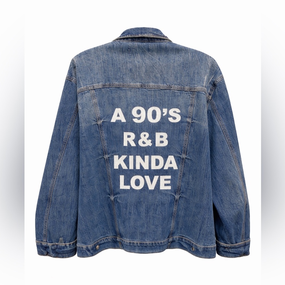90s R&B Kinda Love Denim Jacket Distressed Graphic Oversized Streetwear